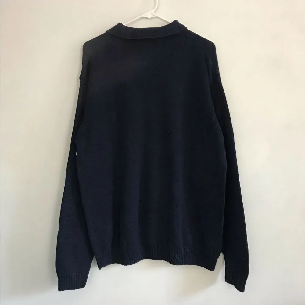 Vintage Bill Blass Menswear XXL Striped Navy Blue Knit Sweater Collared
